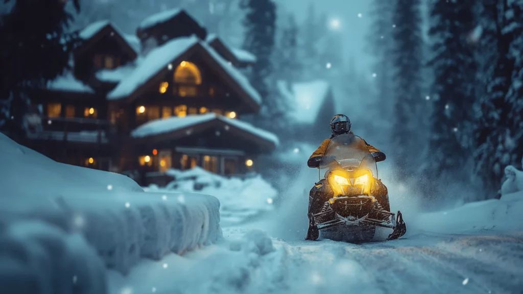 A thrilling snowmobile ride during a luxurious winter vacation