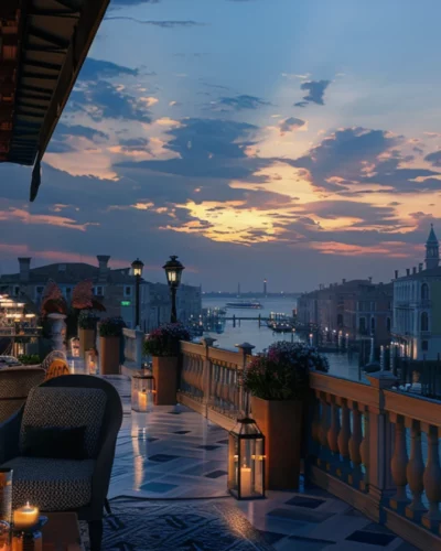 A view of Venice, one of the top luxury destinations in Europe, as seen from the balcony of a hotel.