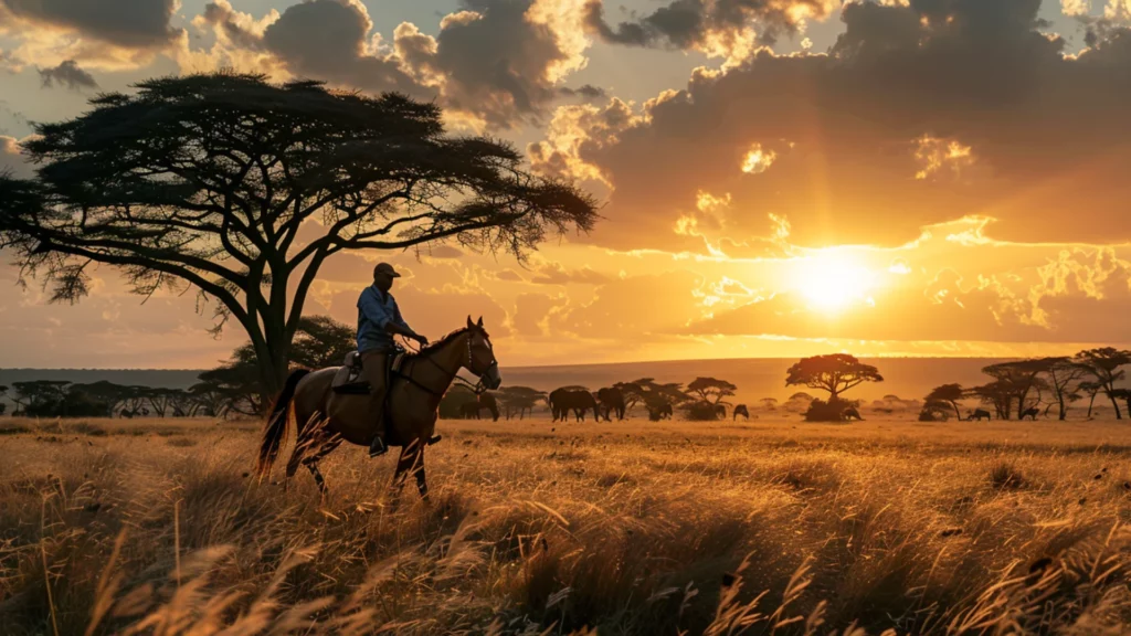 A guide perched on horseback in Kenya, where unique travel experiences like Horseback safaris are offered.
