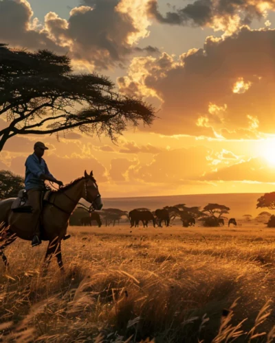 A guide perched on horseback in Kenya, where unique travel experiences like Horseback safaris are offered.