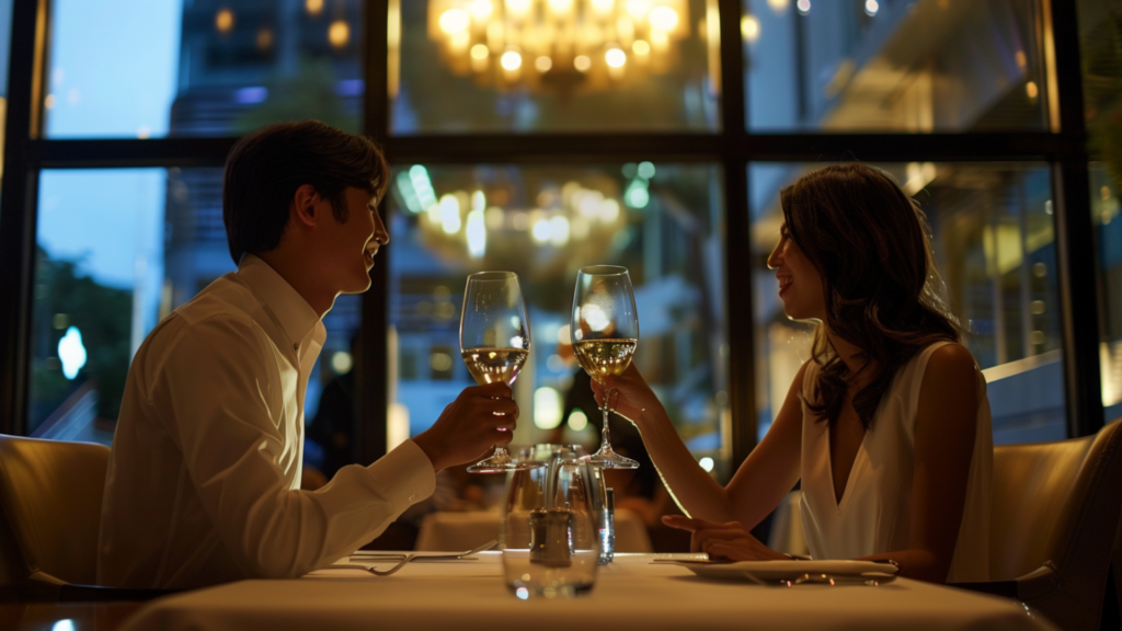 A couple drinking wine at a fine dining restaurant in Mexico City