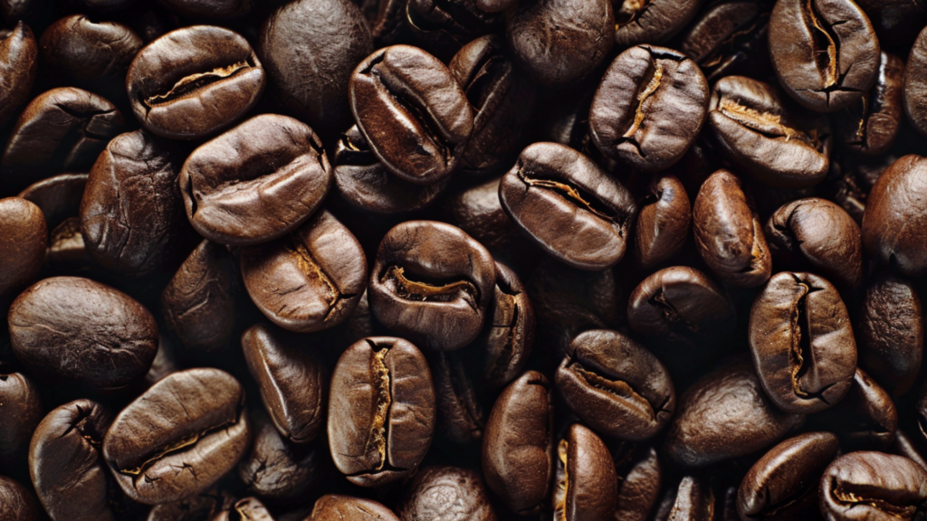 A close-up shot of roasted coffee beans