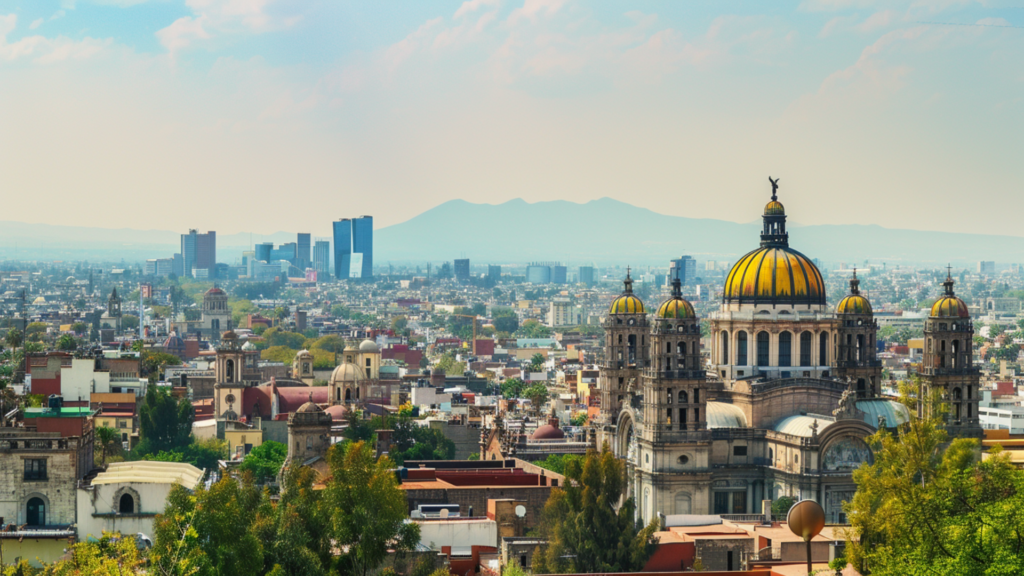 A panoramic shot of the buildings in Mexico City