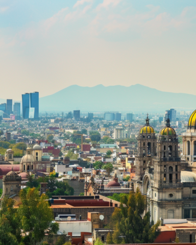 A panoramic shot of the buildings in Mexico City
