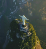 Aerial shot of Christ The Redeemer statue in Rio de Janeiro