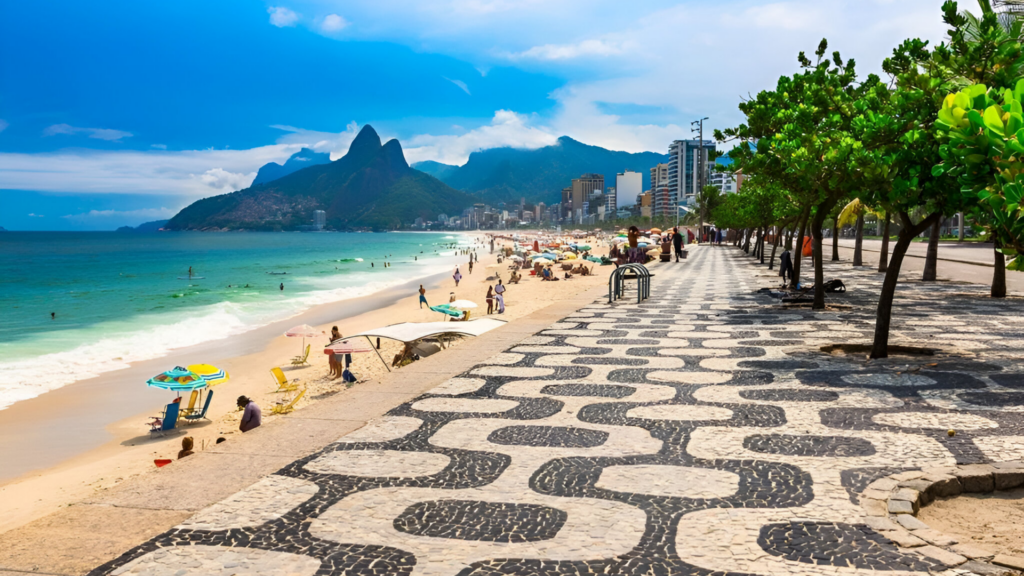 The geometric-patterned sidewalk at the Copacabana Beach in Rio de Janeiro