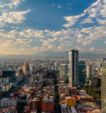 A panoramic shot of Sao Paulo cityscape during sunset