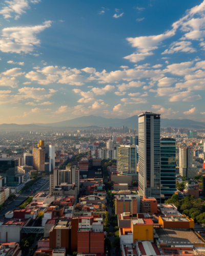 A panoramic shot of Sao Paulo cityscape during sunset