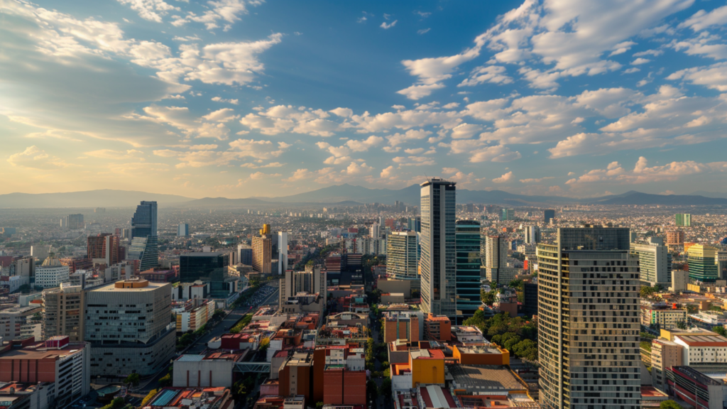 A panoramic view of high-rise buildings in Mexico City