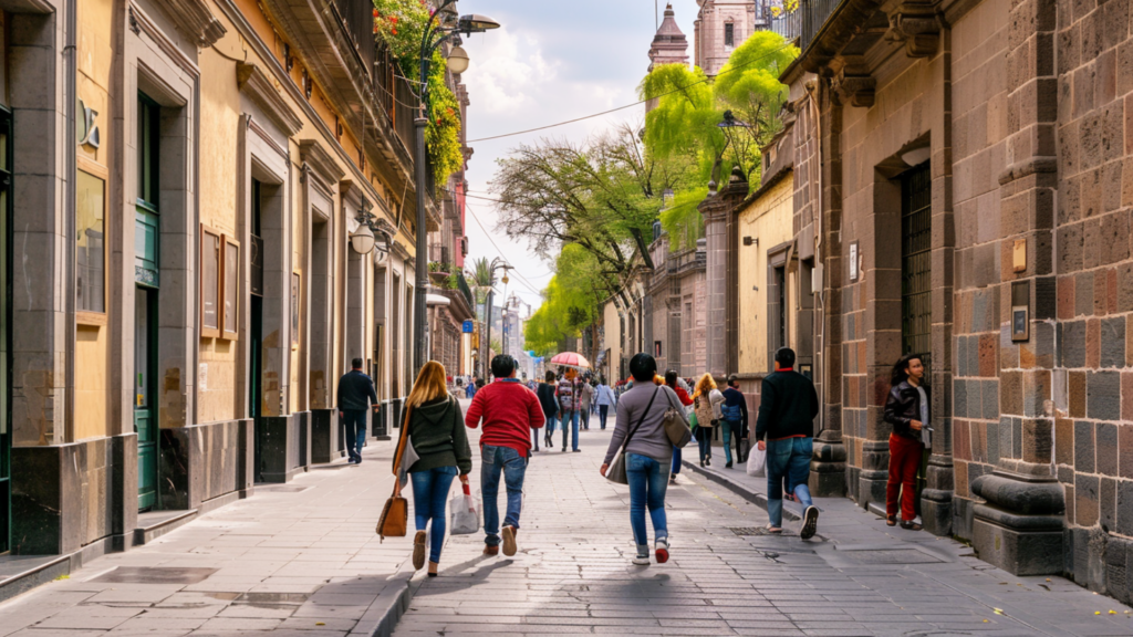 People walking along the streets of Mexico City