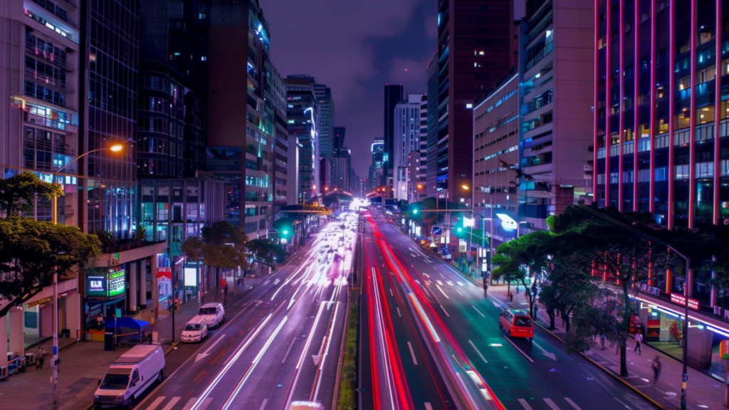 The bustling Avenida Paulista in Sao Paulo at night