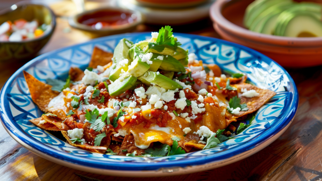 A plate of chilaquiles, a traditional Mexican breakfast dish