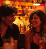 Couple enjoys an intimate conversation in a vibrant Tokyo Music Bar in Mexico City