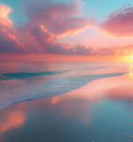 Sunrise over Mamitas Beach with pink and orange skies.