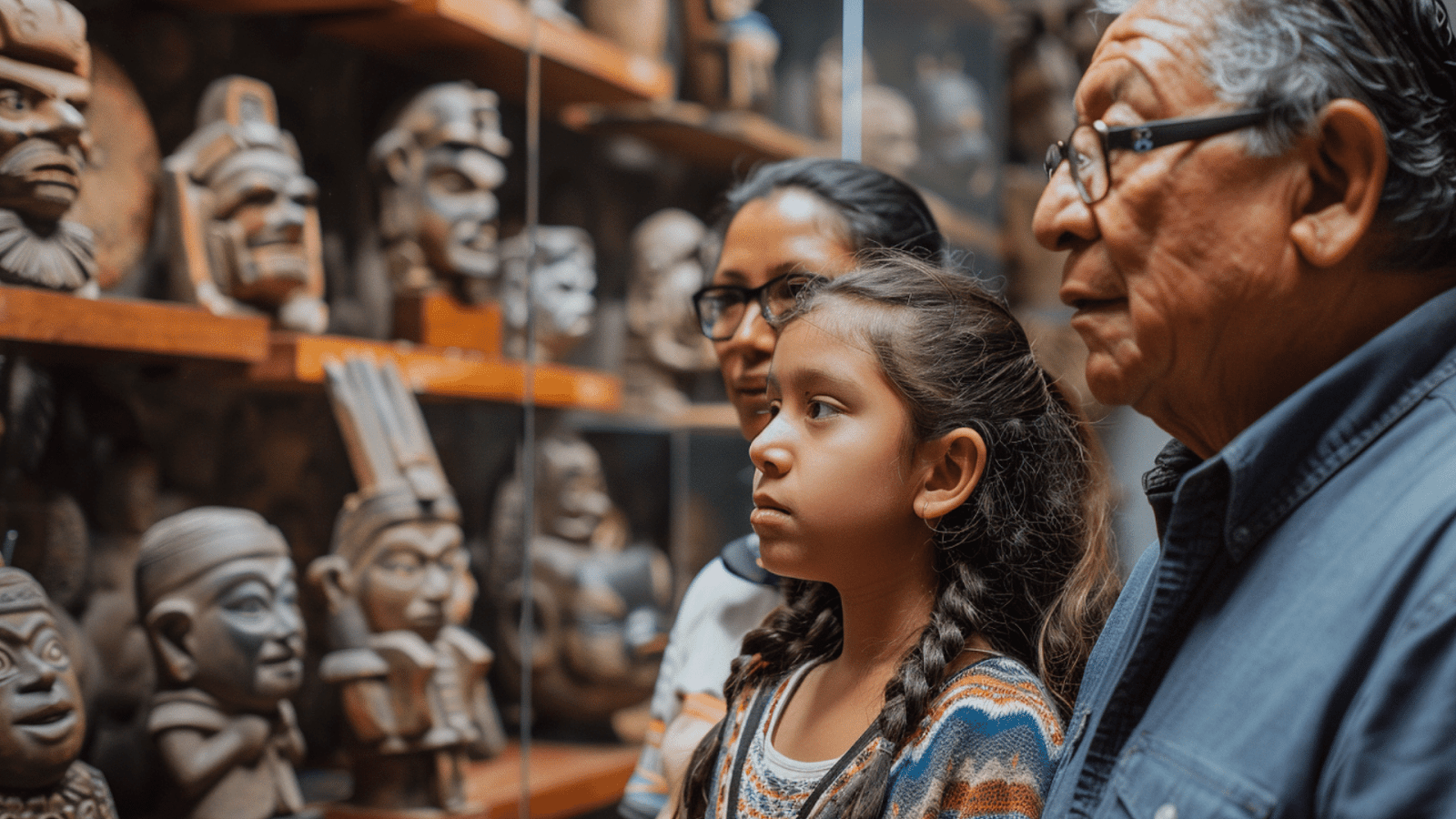 Family observing folk art at Museo de Arte Popular in Mexico City