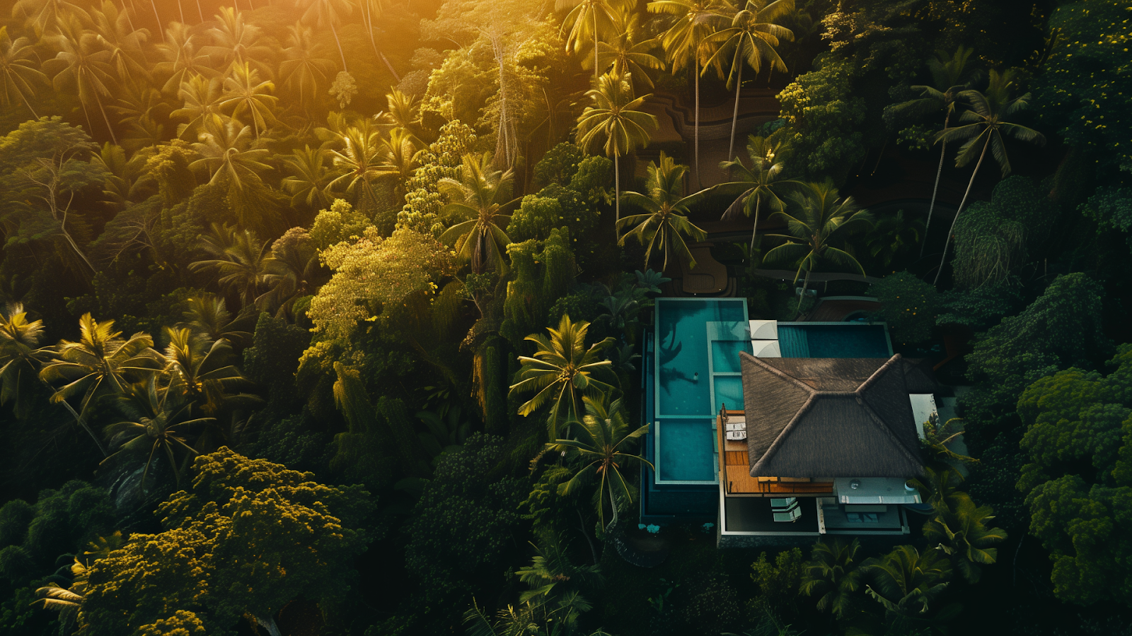 Luxurious villa with infinity pool in Ubud’s lush jungle, highlighting the privacy and exclusivity of the luxury retreat.