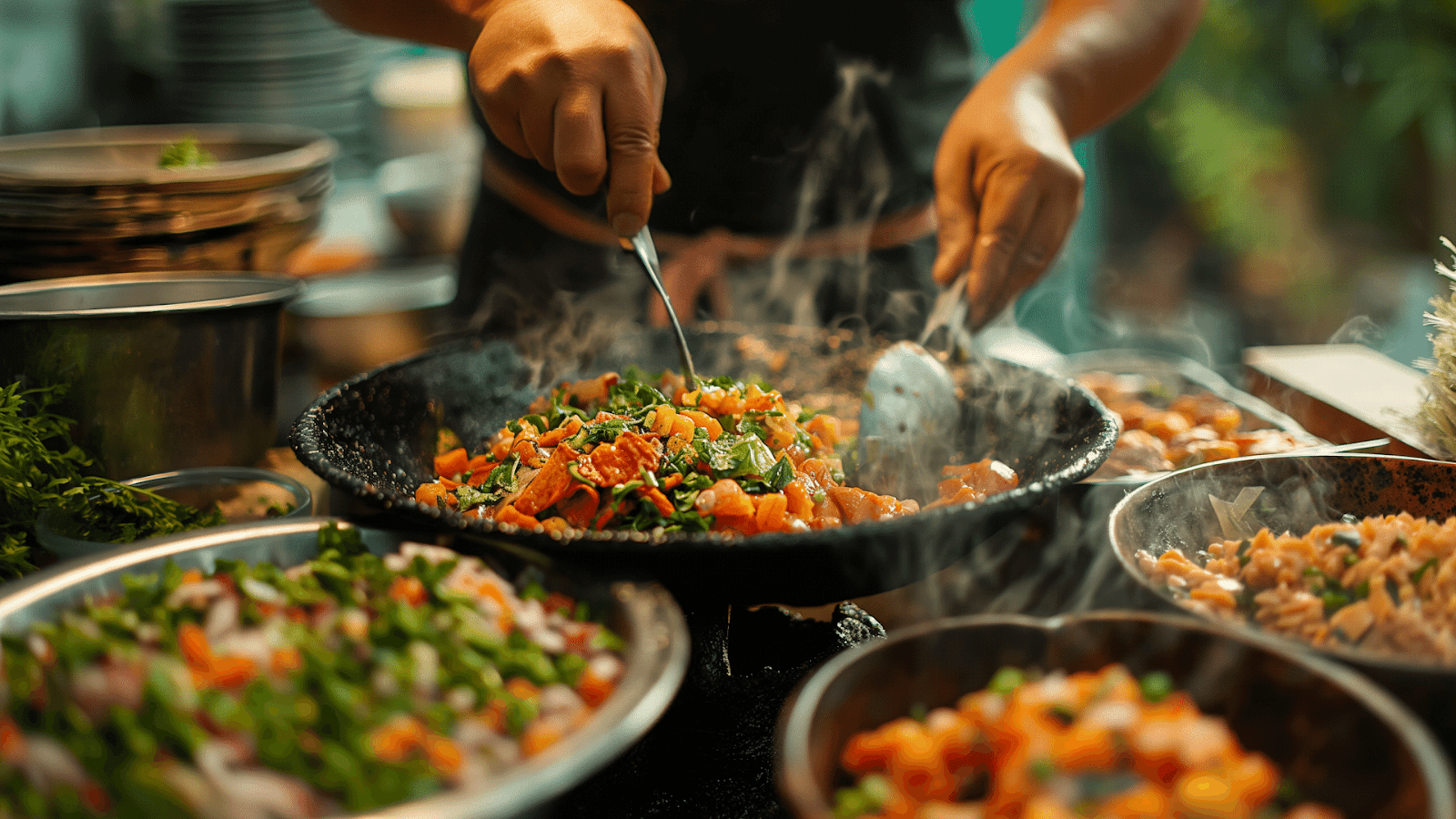 Close-up of a chef preparing vibrant local cuisine in Tulum, highlighting the safe and rich culinary journey visitors can expect
