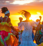 Locals enjoying a summer festival at sunset in Turks and Caicos.
