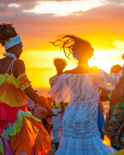 Locals enjoying a summer festival at sunset in Turks and Caicos.