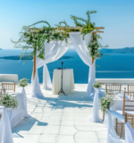 A wedding setup by the beach in Santorini