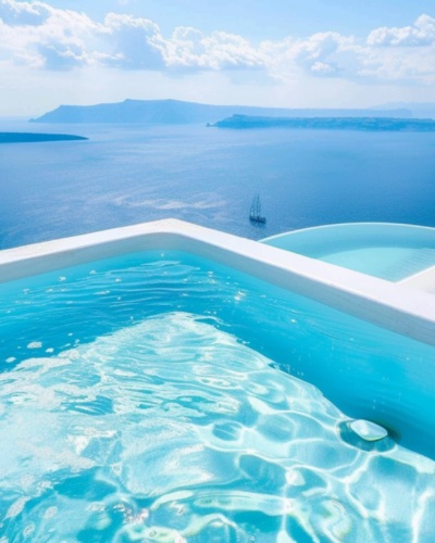 The infinity pool of a luxury vacation rental in Santorini