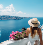 A woman staring at the sea in Santorini