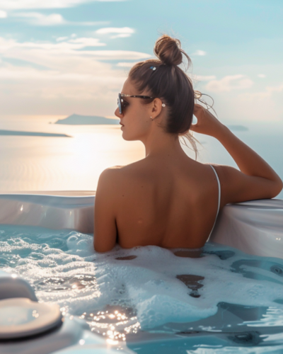 A woman on a hot tub