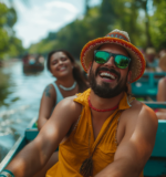 Vibrant summer scene on a colorful boat ride in Mexico City