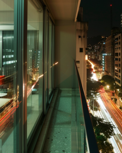 A balcony of a luxury vacation rental in Sao Paulo overlooking the Paulista Avenue