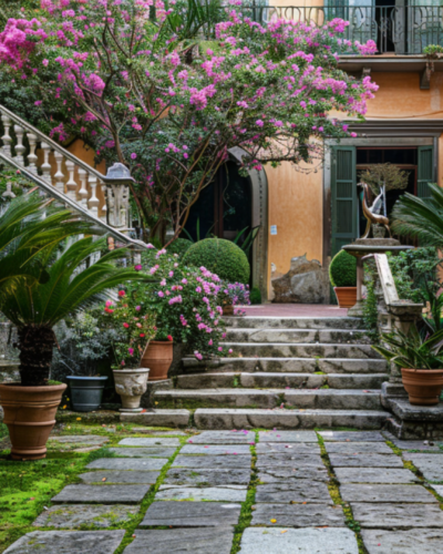 A vacation rental with stair railings and a garden in Sorrento, Italy
