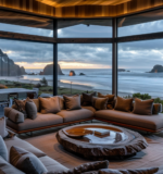 The luxurious interior of a beachfront vacation rental in Gold Beach, USA