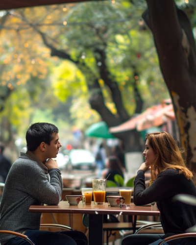 Bustling outdoor cafes in Polanco, Mexico City, with locals and tourists enjoying coffee.