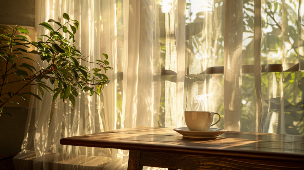 A sunlit, luxurious apartment in Mexico City featuring Mata de Café coffee and locally crafted furniture, embodying a serene morning.