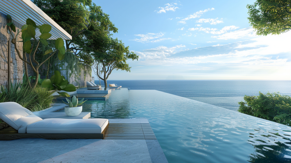 An infinity pool at a private villa in Puerto Vallarta overlooking a secluded cove, blending luxury with tranquility in a picturesque setting.