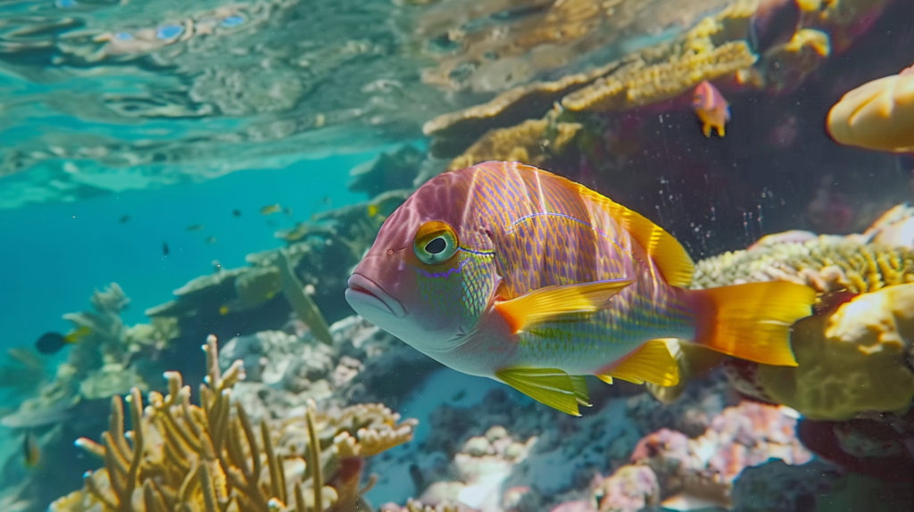 Vibrant marine life in a Turks and Caicos coral reef, showcasing colorful fish and corals.