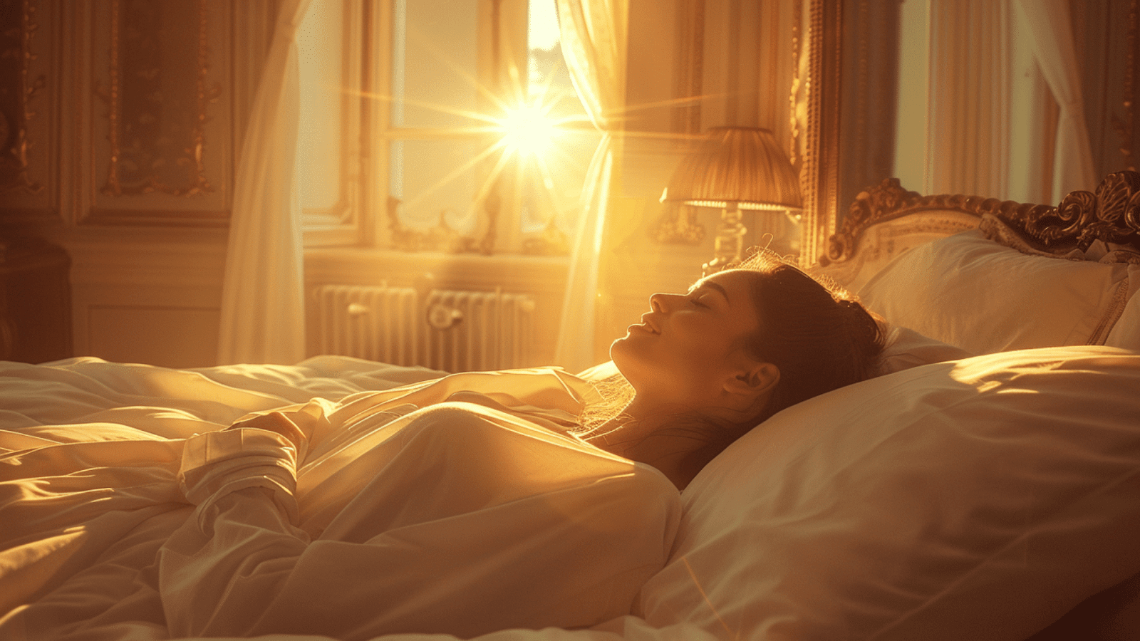 Woman basking in the morning sun in a luxurious room in Mexico City