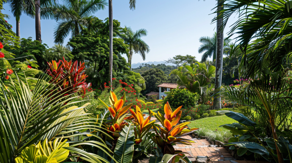 Lush greenery and exotic plants at the Vallarta Botanical Gardens under bright daylight, showcasing the natural beauty of the area.