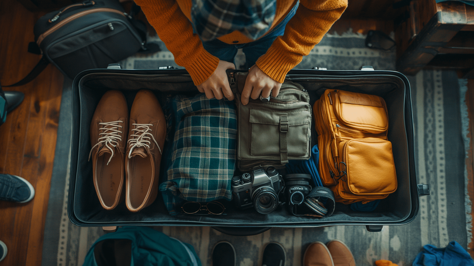 Man packing travel essentials