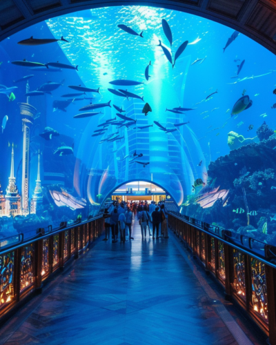 An Aquatic Ballet Dances Above in Dubai's Atlantis.