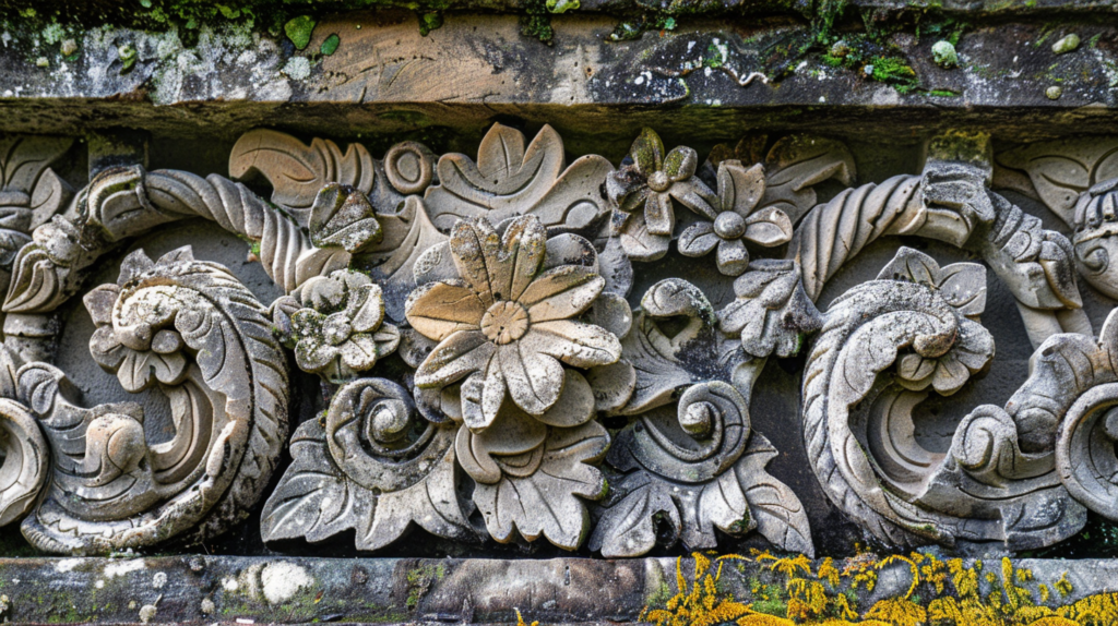 A detailed stone carvings at the entrance to Ubud Monkey Forest.