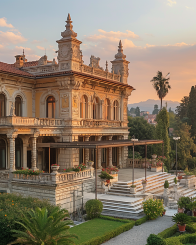 Opatija's historic Villa Angiolina surrounded by lush gardens.