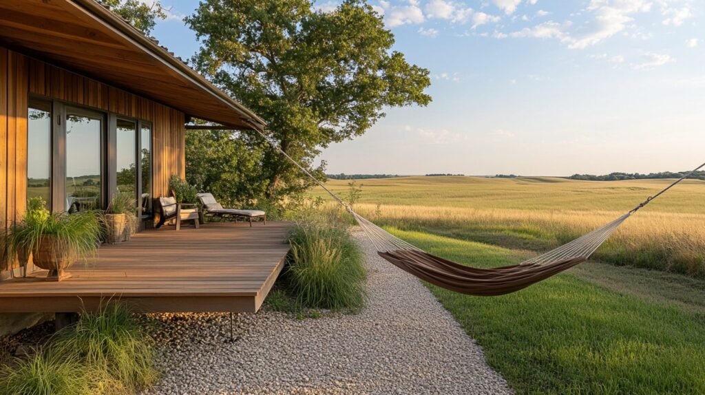 Backyard scene at Pickens Oklahoma Vacation Rental with hammock