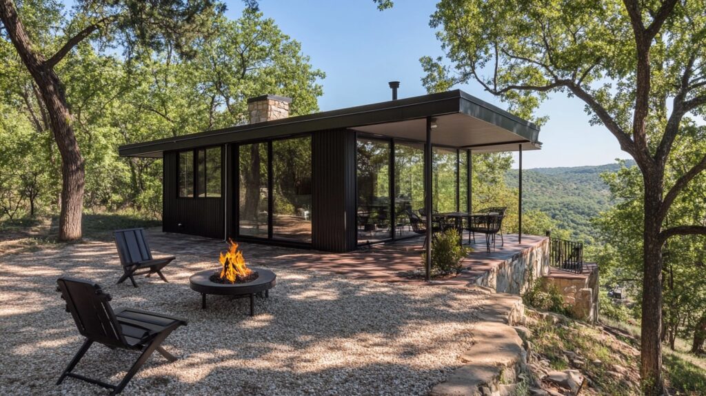 Outdoor patio of Southwest Hills Short Term Rental with firepit