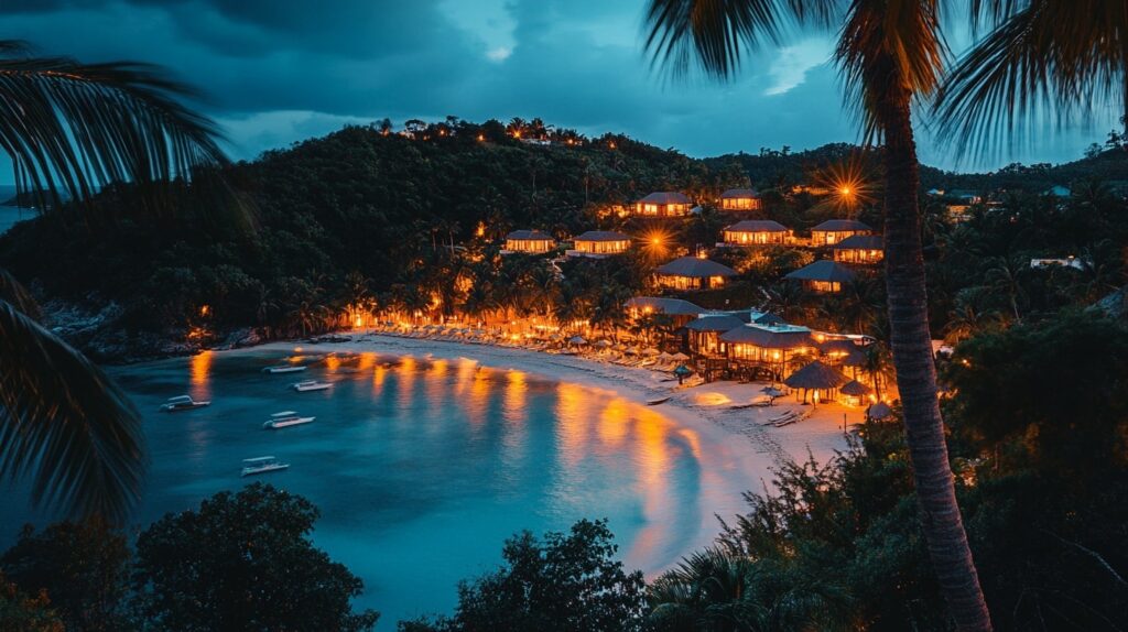 Hillside view of Fish Bay USVI Boutique Stays at sunset